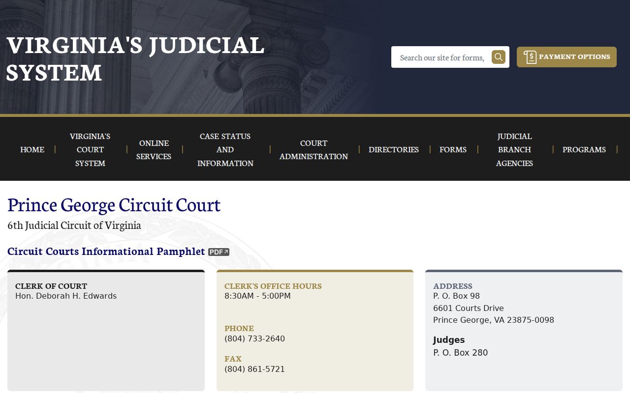 Prince George County warrant records: Virginia Circuit Court public information page