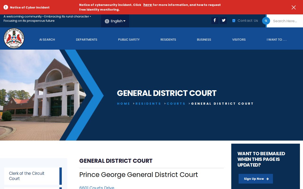 Prince George County bench warrants: local General District Court case and clerk information