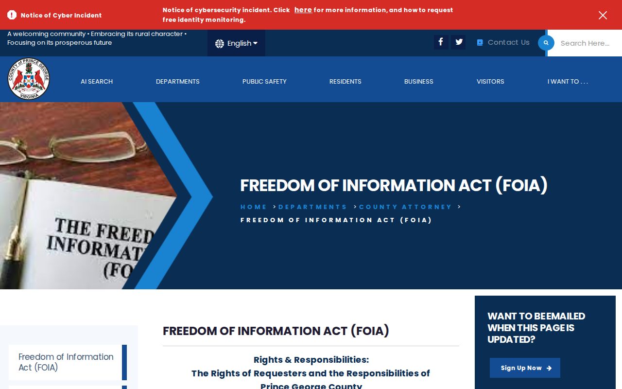 Prince George County warrant records: County FOIA request methods and limits