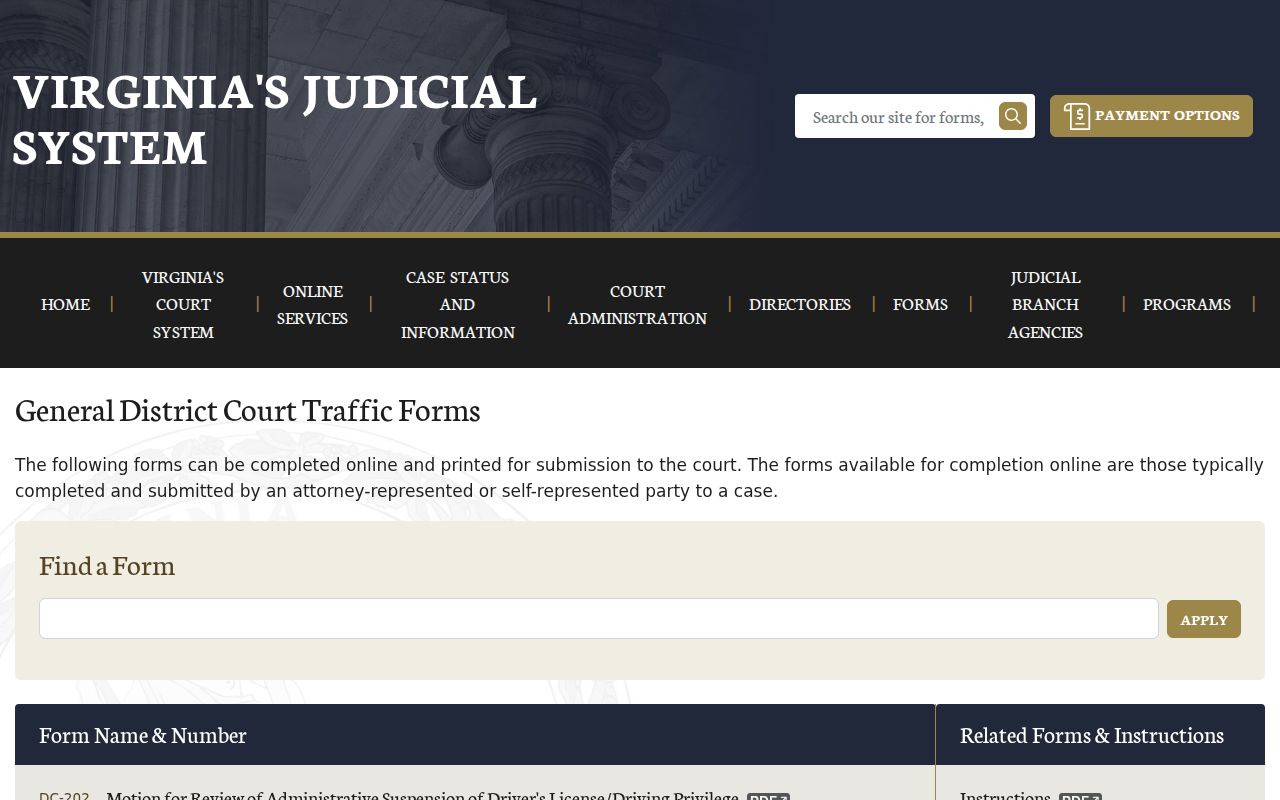Prince George County traffic warrant: Virginia district traffic form index