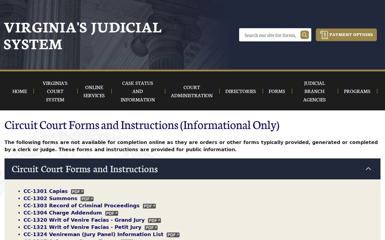 Prince George County bench warrants: Circuit Court capias form instructions