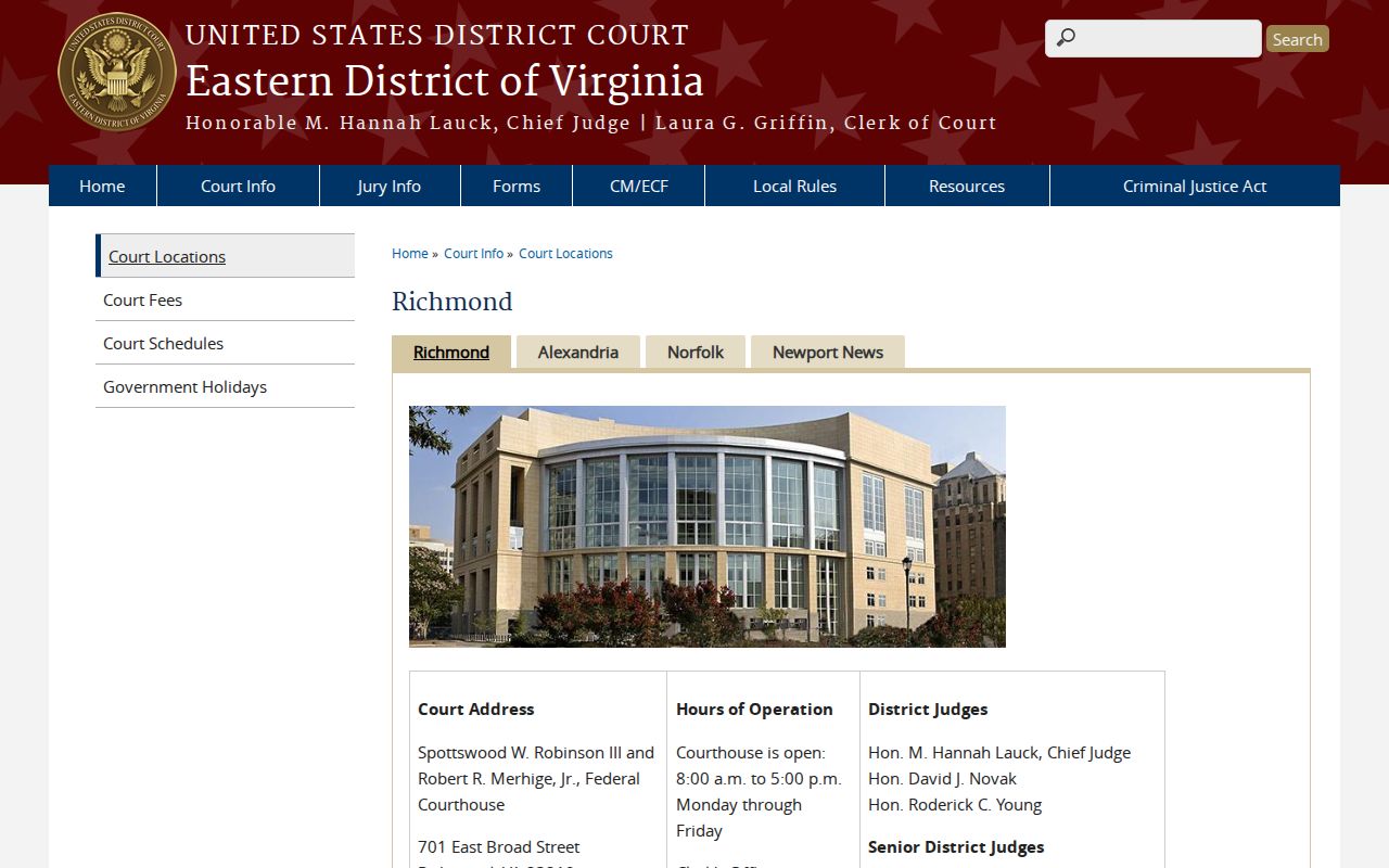 Prince George County warrant search: federal Richmond courthouse contact information