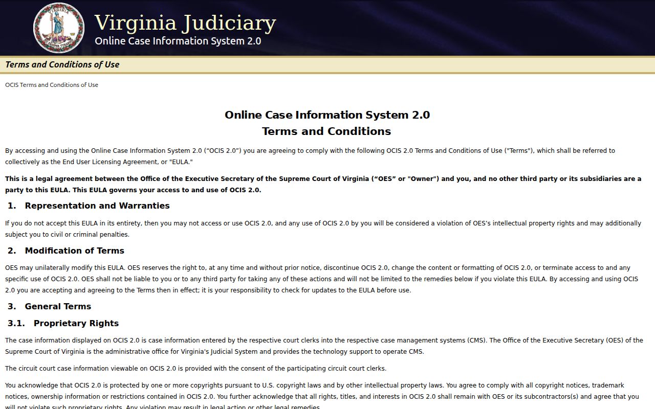 Prince George County warrant search: Virginia statewide case information landing screen